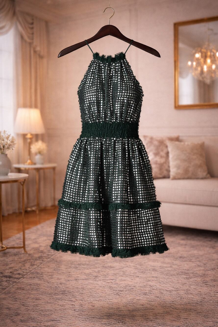 Anthropologie Somerset Shine Sequin Halter Mini Dress Green M NWT Holiday Party